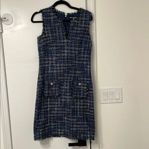 Blue Tweed Sleeveless Dress